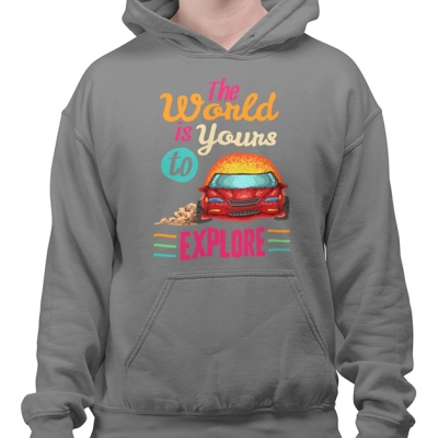 BLUZA Z KAPTUREM THE WORLD IS YOURS TO EXPLORE